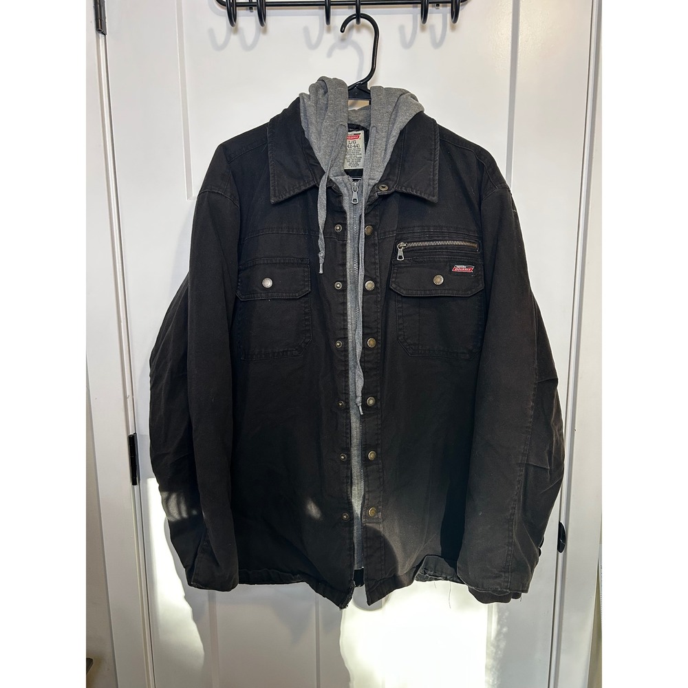Dickies Mens Hooded Canvas Work Jacket Black Grey Layered 3519 L 42-44